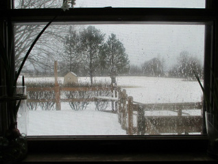 Snowy window scene